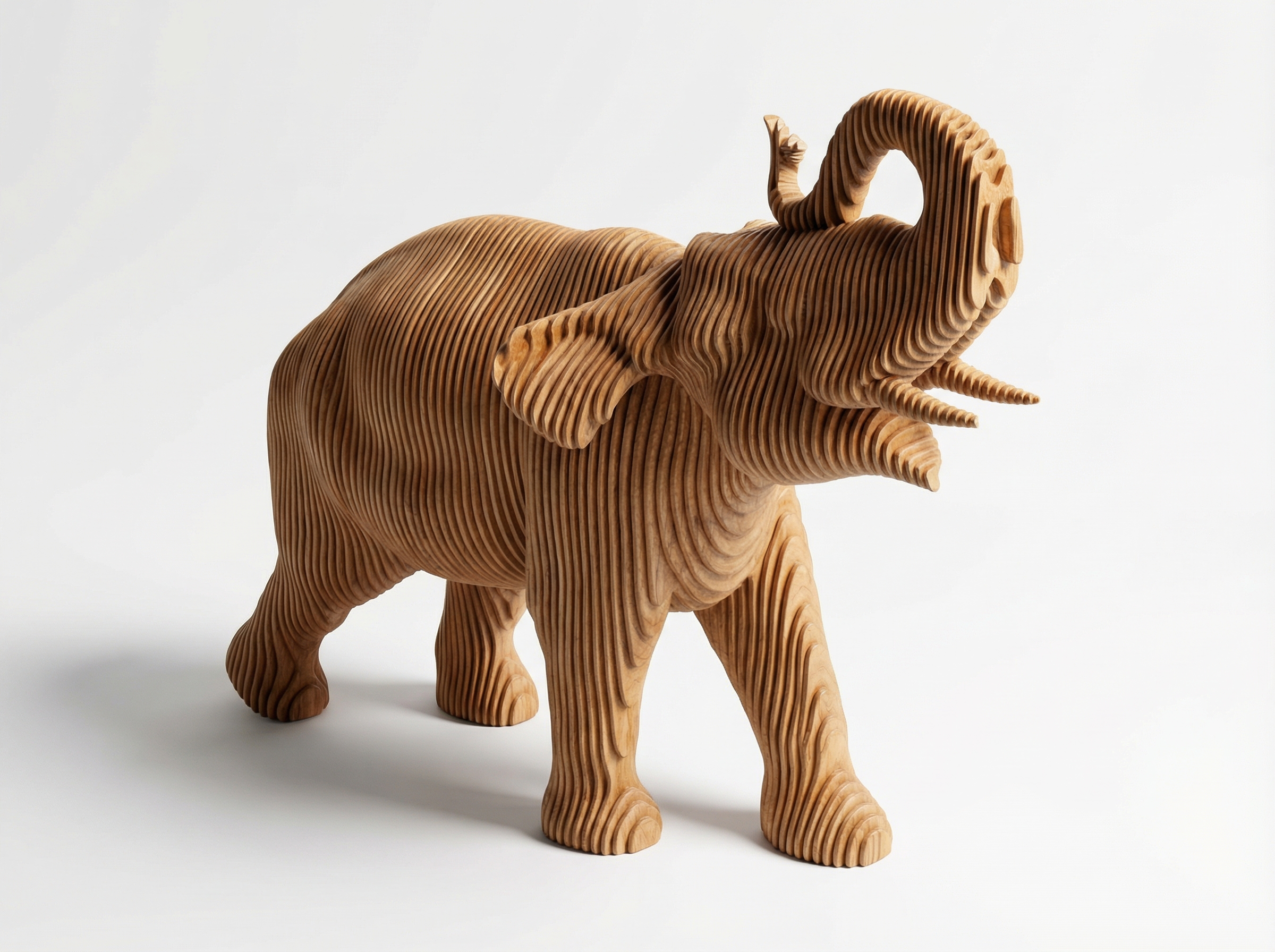 Éléphant sculpté en lames de chêne
