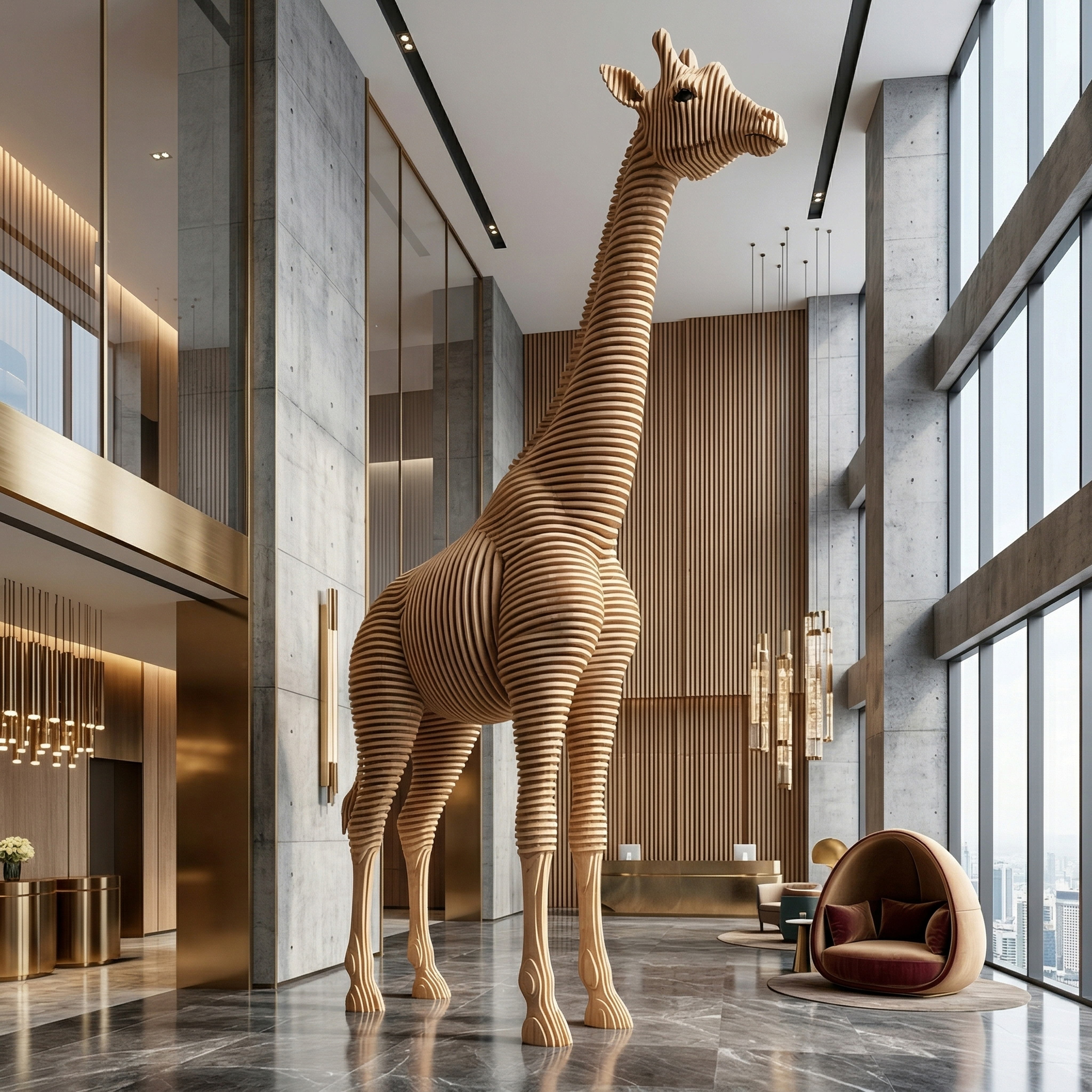 Girafe grand format dans un lobby