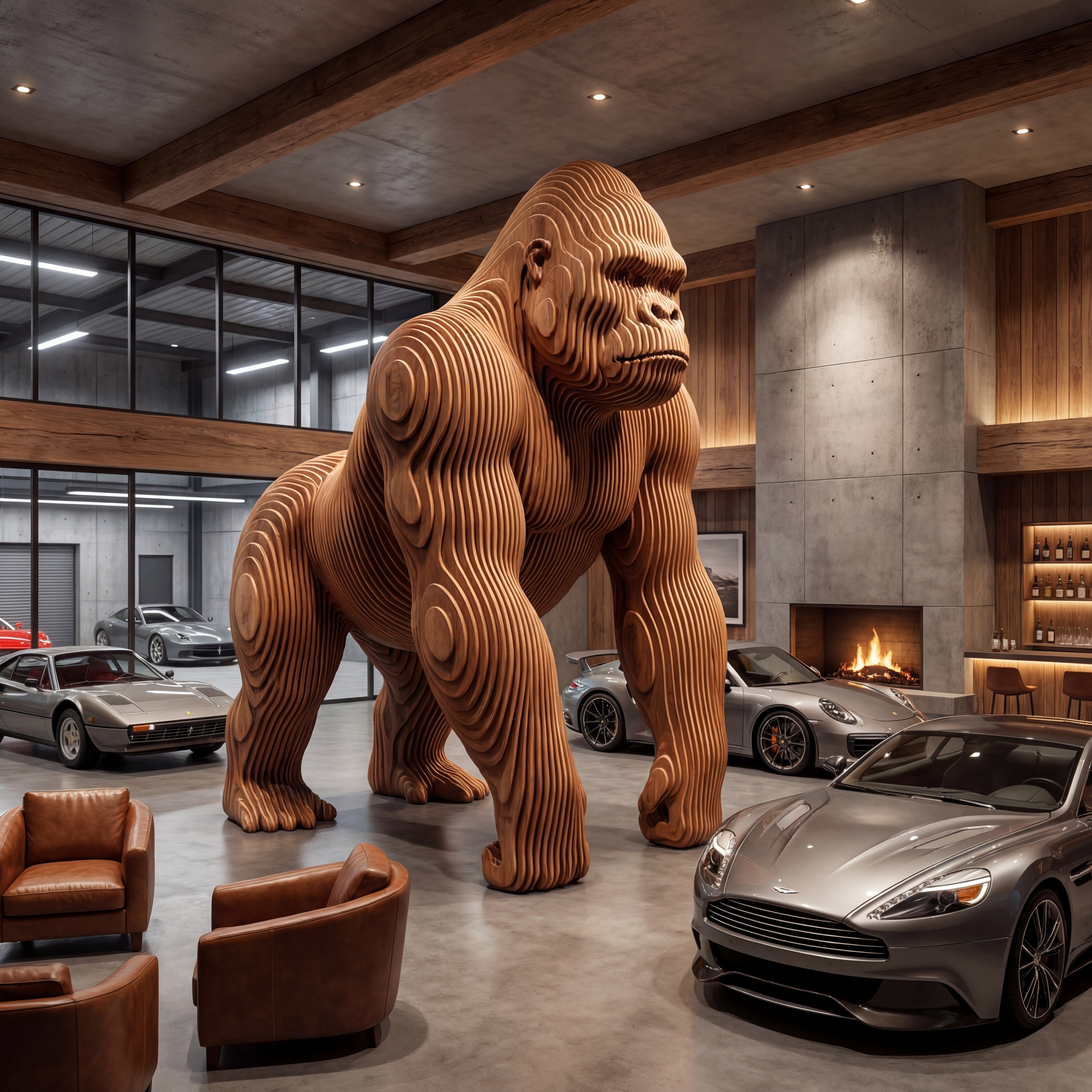 Gorille grand format dans un garage-lounge